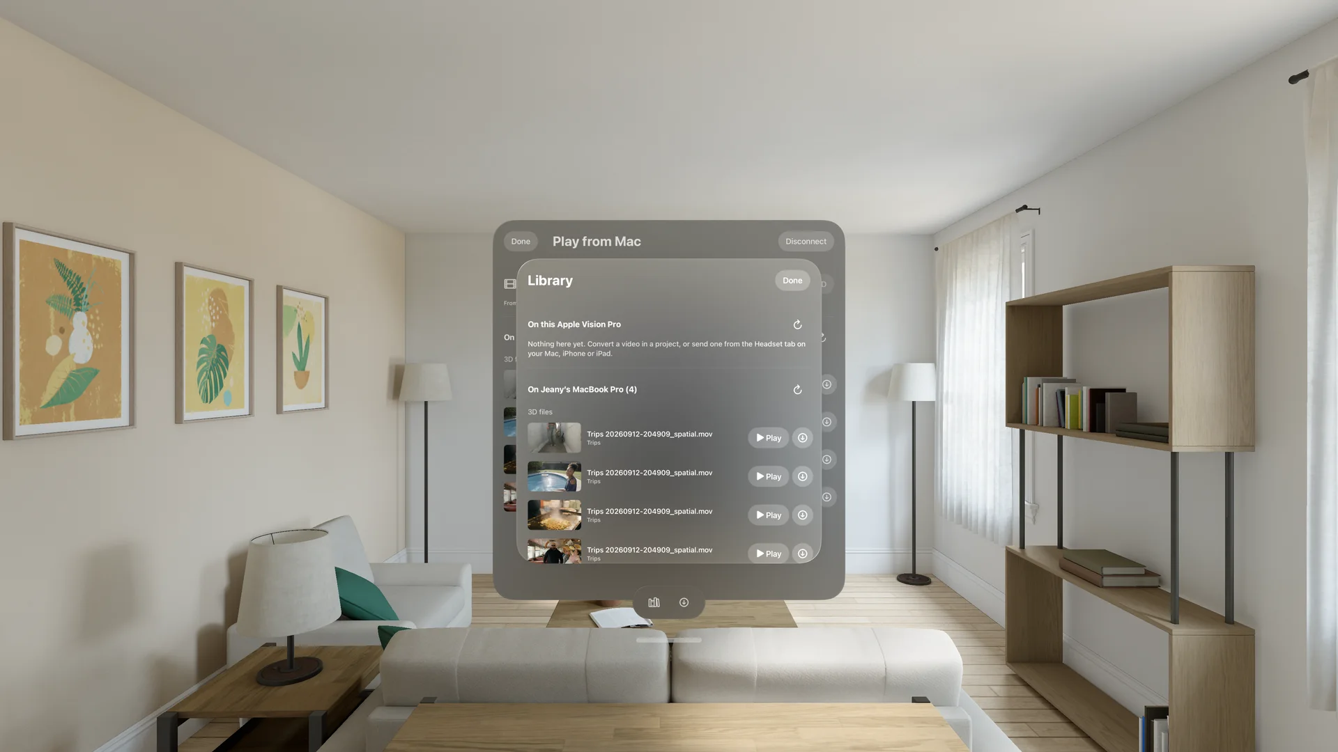 Apple Vision Pro showing Spatial Video Studio: One library