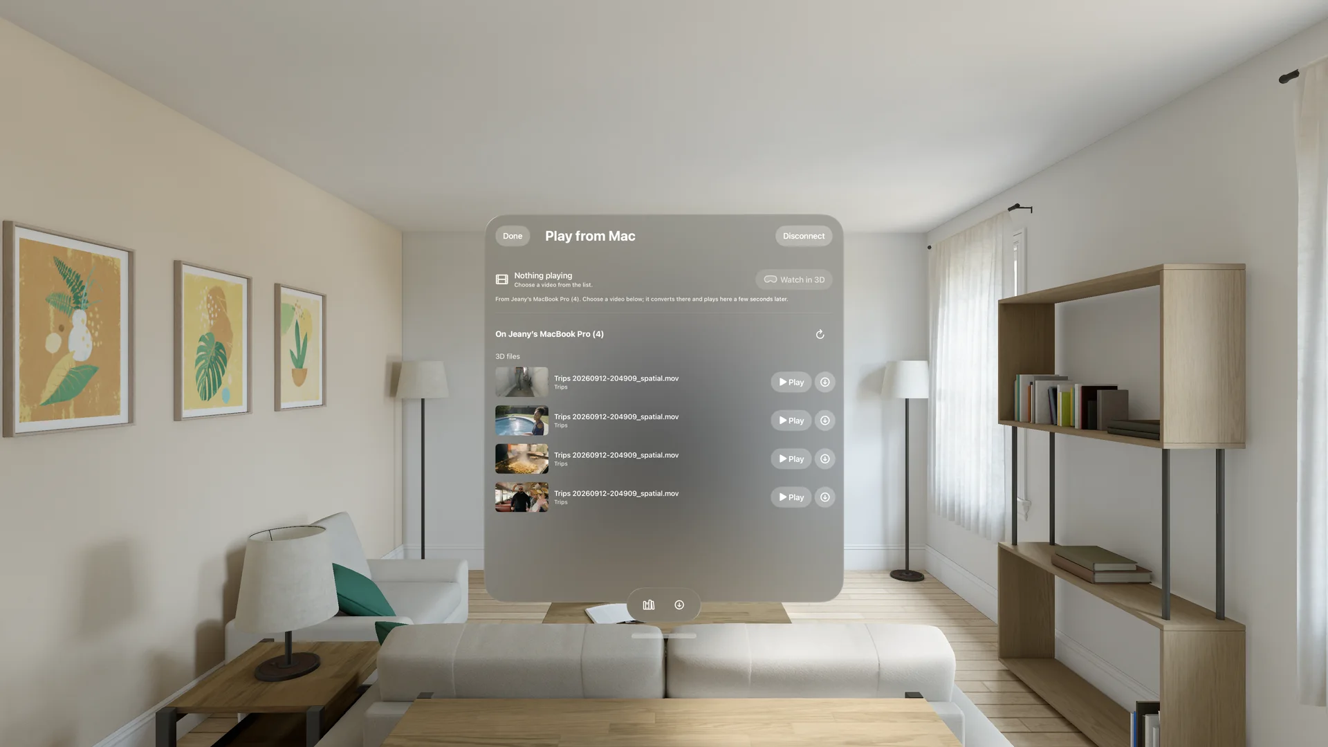Apple Vision Pro showing Spatial Video Studio: Play from Mac