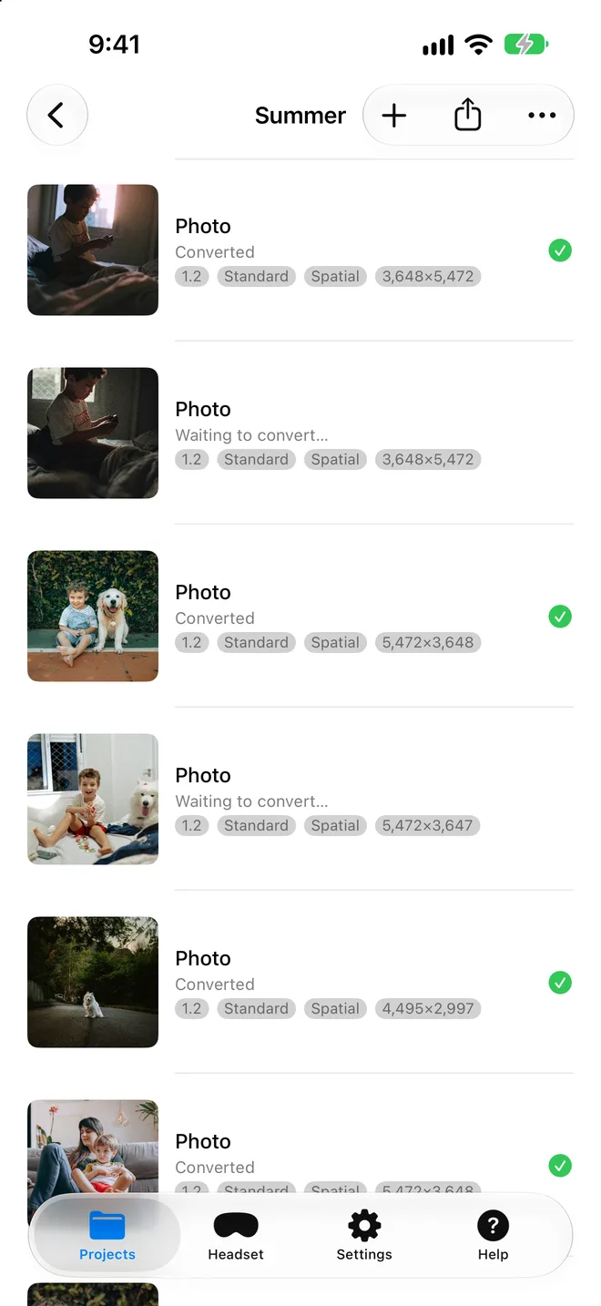 Spatial Video Studio on iPhone: Projects