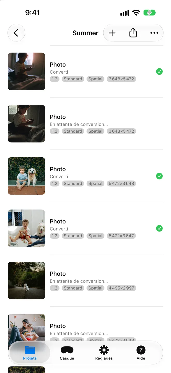Spatial Video Studio sur iPhone : Projets